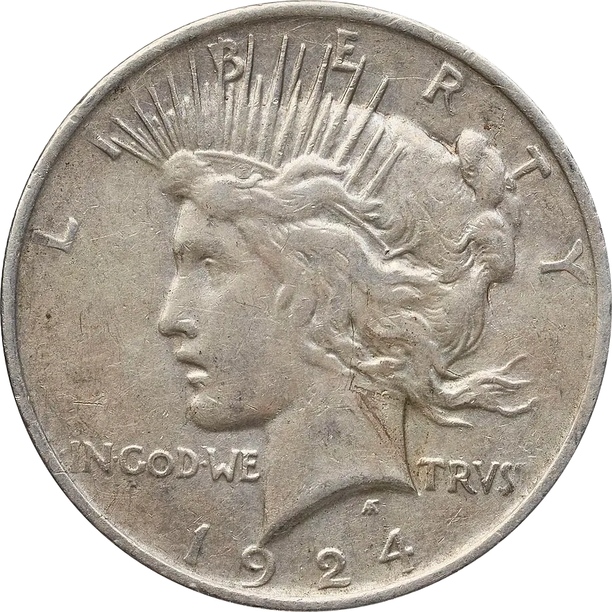 A 1924 Peace dollar: Liberty in a radiate crown