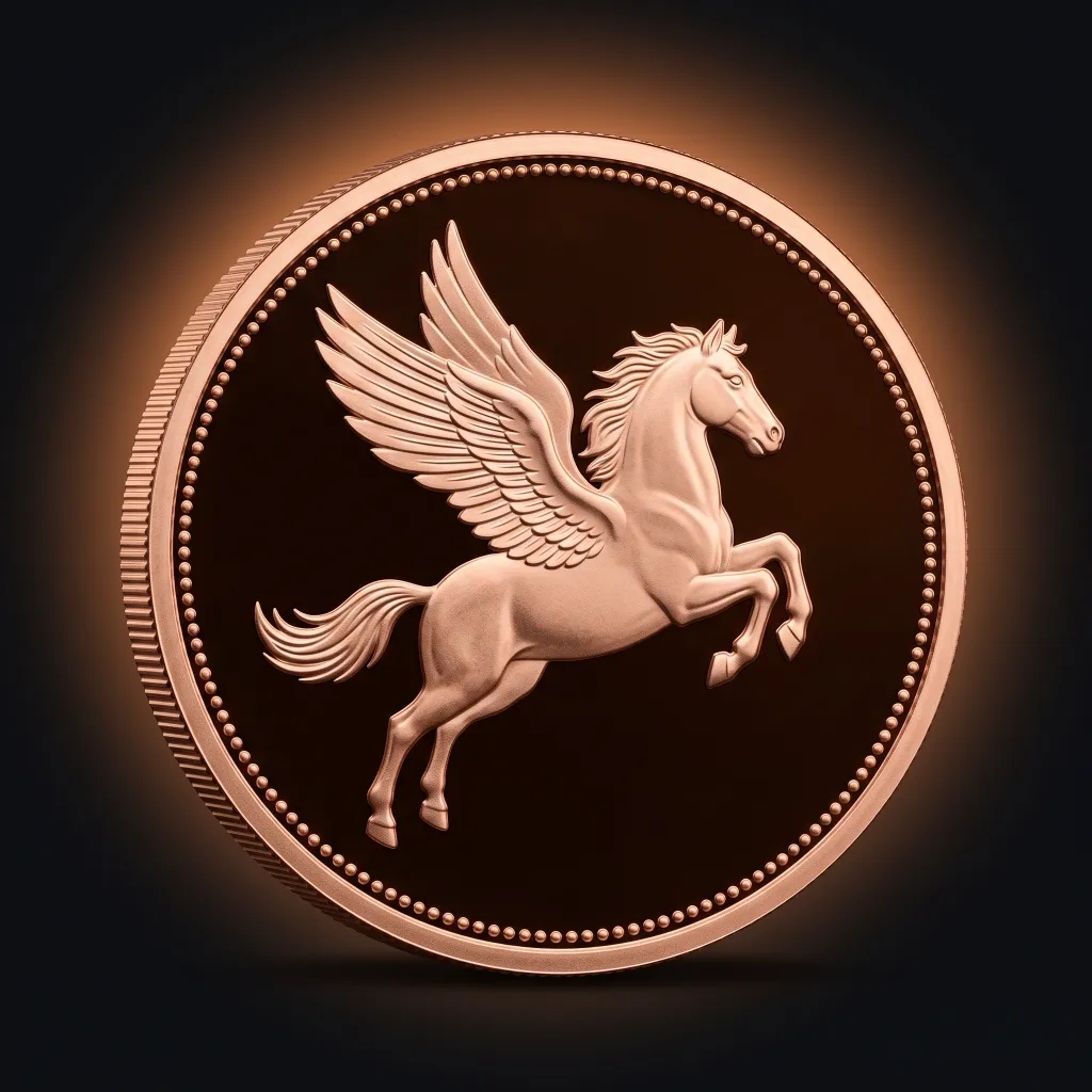 Pegasus icon: a winged horse on a copper coin